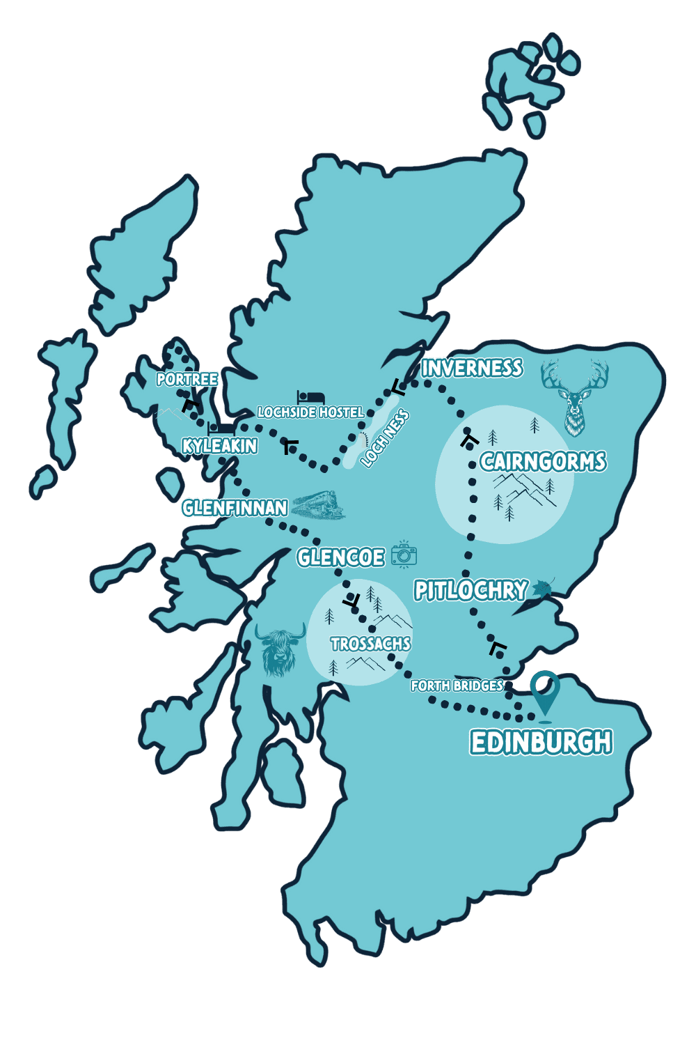 3 Day Loch Ness & Skye Magic Map